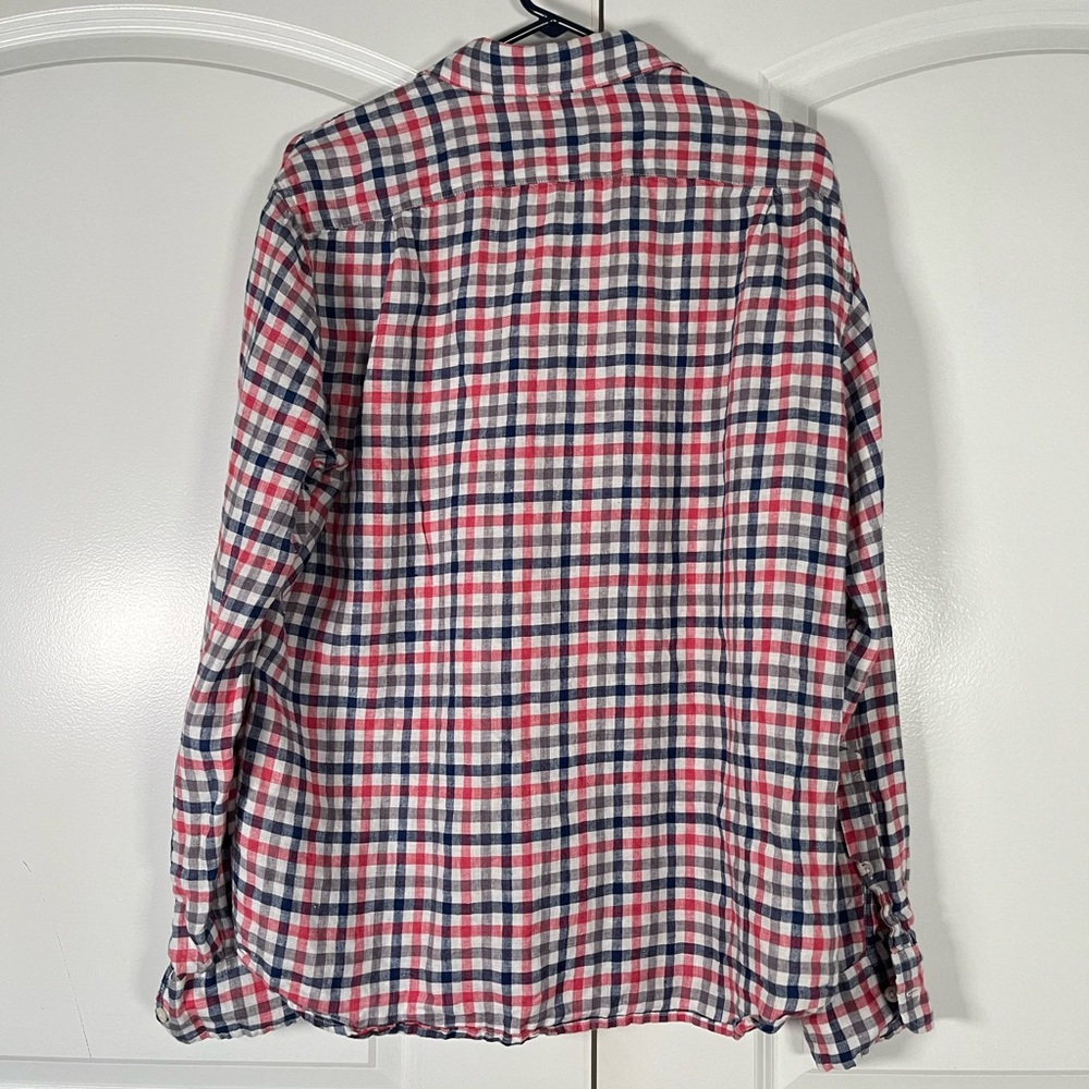 J.Crew Factory 100% linen check print men’s Button Down Shirt size L - Picture 3 of 6